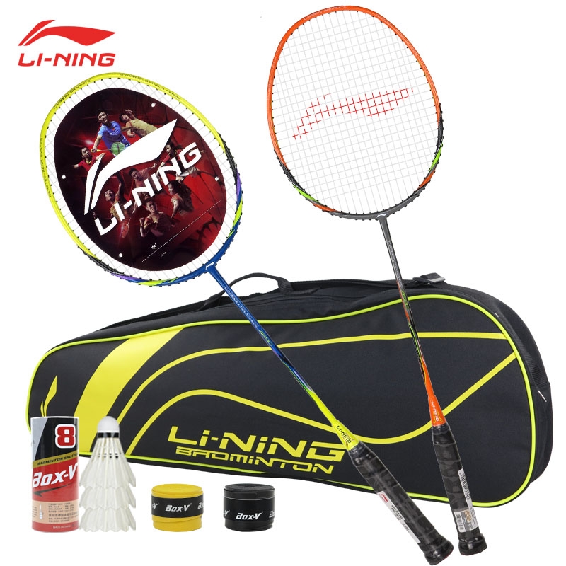 李宁 LI-NING 全碳素羽毛球拍2支套装 对拍双拍 配大包球手胶
